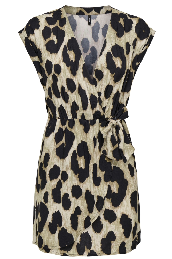 ONLMINDY S/S KNOT V-NECK DRESS WVN 15359135 TAPIOCA